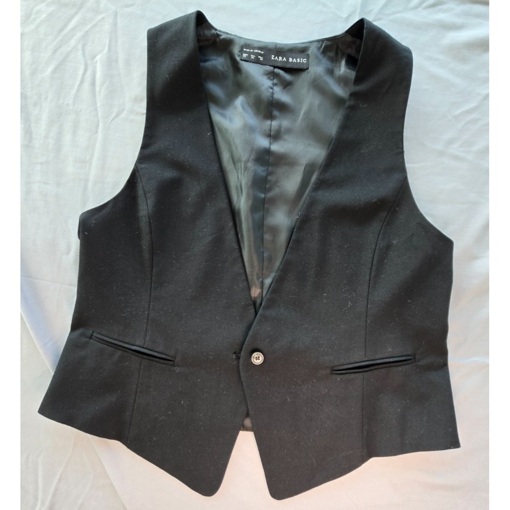 Zara Suit Vest Classic Black Label V neck Wool W's Sz XL Minimalist Quiet Lux - Picture 7 of 13